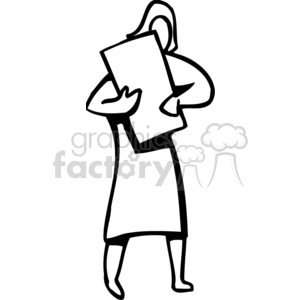 clipart - Black and white woman holding a lot of paperwork .