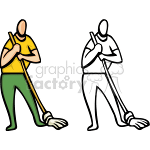 Custodian mopping the floor clipart.