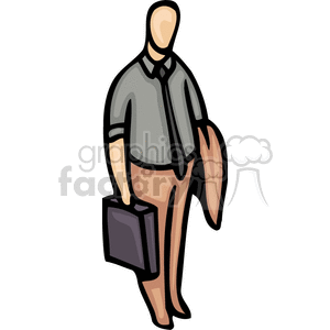 Cartoon man holding a briefcase and coat clipart.