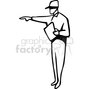 clipart - Black and white coach pointing.