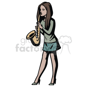 Girl playing the saxaphone clipart. Commercial use image # 160598