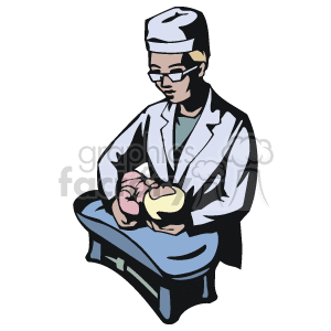 Obstetrician caring for a newborn baby clipart. Royalty-free image # 160620