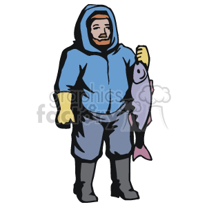 clipart - Fisherman holding a fish.