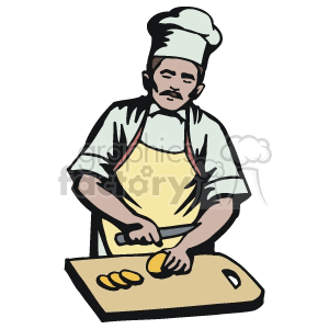 Chef slicing on a cutting board clipart. Commercial use image # 160640