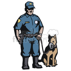clipart - Police officer with a K9.
