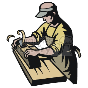 Carpenter using a wood planer clipart.