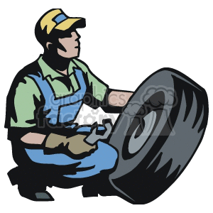 Man working on a tire clipart.