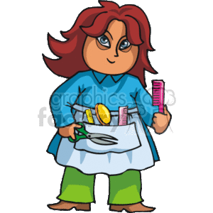 Hair stylist holding a comb and scissors clipart.