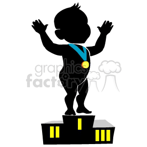 Person that won 1st place standing on the podium clipart.