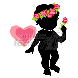 Person holding a red rose and wearing a rose headband clipart. Commercial use image # 161942
