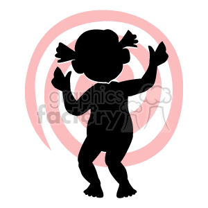 Girl dancing with pink spiral in the background clipart.