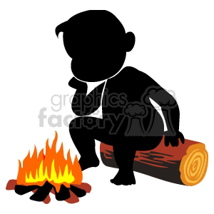 cartoon man sitting by a campfire clipart.