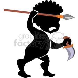 African tribesman hunting with a spear and knife clipart.