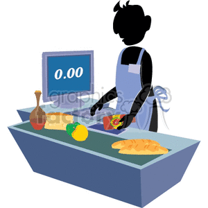 Checkout clerk scanning items clipart. Commercial use image # 162254