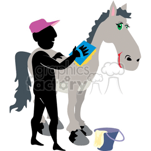 shadow people silhouette working work humans horse horses groomer brushing brush washing bathing   people-364 Clip Art People Shadow People man Equestrian