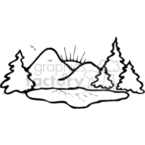 Black and white sunrise scenery clipart. Royalty-free icon # 162776