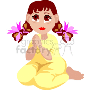 Little girl with brown hair and eyes praying on her knees clipart. Royalty-free image # 164588