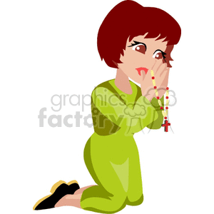clipart - women praying while holding her rosary.