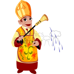 clipart - A catholic priest sprinkling holy water.