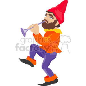 a gnome wearing a red hat playing a flute clipart.