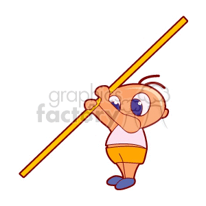 Big blue eyed cartoon boy holding a pole clipart.