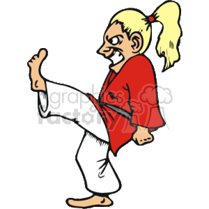 women doing a karate front kick