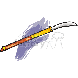 The clipart image depicts a stylized martial arts weapon, specifically what appears to be a Chinese dao sword with a curved blade and ornate handle. 