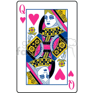   playing card cards queen  card841.gif Clip Art Toys-Games Games hearts red