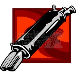 This is a stylized clipart image of a car muffler, which is a part of the exhaust system of a vehicle. It's designed to mitigate the noise produced by the engine's exhaust gases.