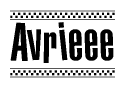 The clipart image displays the text Avrieee in a bold, stylized font. It is enclosed in a rectangular border with a checkerboard pattern running below and above the text, similar to a finish line in racing. 