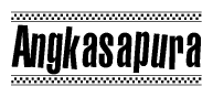 The image contains the text Angkasapura in a bold, stylized font, with a checkered flag pattern bordering the top and bottom of the text.