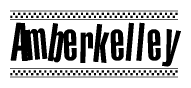 The image contains the text Amberkelley in a bold, stylized font, with a checkered flag pattern bordering the top and bottom of the text.