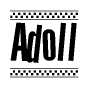 The clipart image displays the text Adoll in a bold, stylized font. It is enclosed in a rectangular border with a checkerboard pattern running below and above the text, similar to a finish line in racing. 