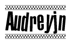 The image contains the text Audreyjn in a bold, stylized font, with a checkered flag pattern bordering the top and bottom of the text.