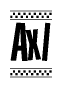 The image contains the text Axl in a bold, stylized font, with a checkered flag pattern bordering the top and bottom of the text.