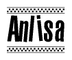 The clipart image displays the text Anlisa in a bold, stylized font. It is enclosed in a rectangular border with a checkerboard pattern running below and above the text, similar to a finish line in racing. 