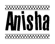 The clipart image displays the text Anisha in a bold, stylized font. It is enclosed in a rectangular border with a checkerboard pattern running below and above the text, similar to a finish line in racing. 