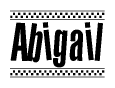 The clipart image displays the text Abigail in a bold, stylized font. It is enclosed in a rectangular border with a checkerboard pattern running below and above the text, similar to a finish line in racing. 