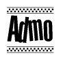 The clipart image displays the text Admo in a bold, stylized font. It is enclosed in a rectangular border with a checkerboard pattern running below and above the text, similar to a finish line in racing. 