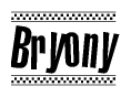 The clipart image displays the text Bryony in a bold, stylized font. It is enclosed in a rectangular border with a checkerboard pattern running below and above the text, similar to a finish line in racing. 