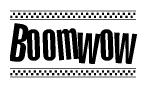The image contains the text Boomwow in a bold, stylized font, with a checkered flag pattern bordering the top and bottom of the text.