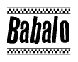 The clipart image displays the text Babalo in a bold, stylized font. It is enclosed in a rectangular border with a checkerboard pattern running below and above the text, similar to a finish line in racing. 
