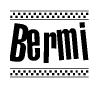 The clipart image displays the text Bermi in a bold, stylized font. It is enclosed in a rectangular border with a checkerboard pattern running below and above the text, similar to a finish line in racing. 