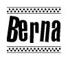 The image contains the text Berna in a bold, stylized font, with a checkered flag pattern bordering the top and bottom of the text.