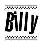 The image contains the text Billy in a bold, stylized font, with a checkered flag pattern bordering the top and bottom of the text.
