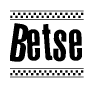 The clipart image displays the text Betse in a bold, stylized font. It is enclosed in a rectangular border with a checkerboard pattern running below and above the text, similar to a finish line in racing. 