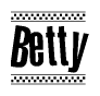 The clipart image displays the text Betty in a bold, stylized font. It is enclosed in a rectangular border with a checkerboard pattern running below and above the text, similar to a finish line in racing. 