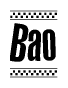 The clipart image displays the text Bao in a bold, stylized font. It is enclosed in a rectangular border with a checkerboard pattern running below and above the text, similar to a finish line in racing. 