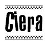 The image contains the text Ciera in a bold, stylized font, with a checkered flag pattern bordering the top and bottom of the text.