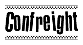 The clipart image displays the text Confreight in a bold, stylized font. It is enclosed in a rectangular border with a checkerboard pattern running below and above the text, similar to a finish line in racing. 